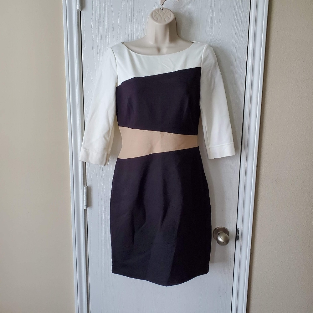 WHBM Elbow Sleeve Colorblock Ponte Dress
